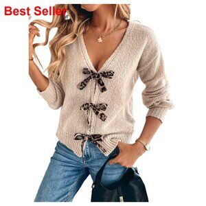 Leopard Print Cropped Cardigan with Bow, Lightweight Knit, Long Sleeve, Y2K